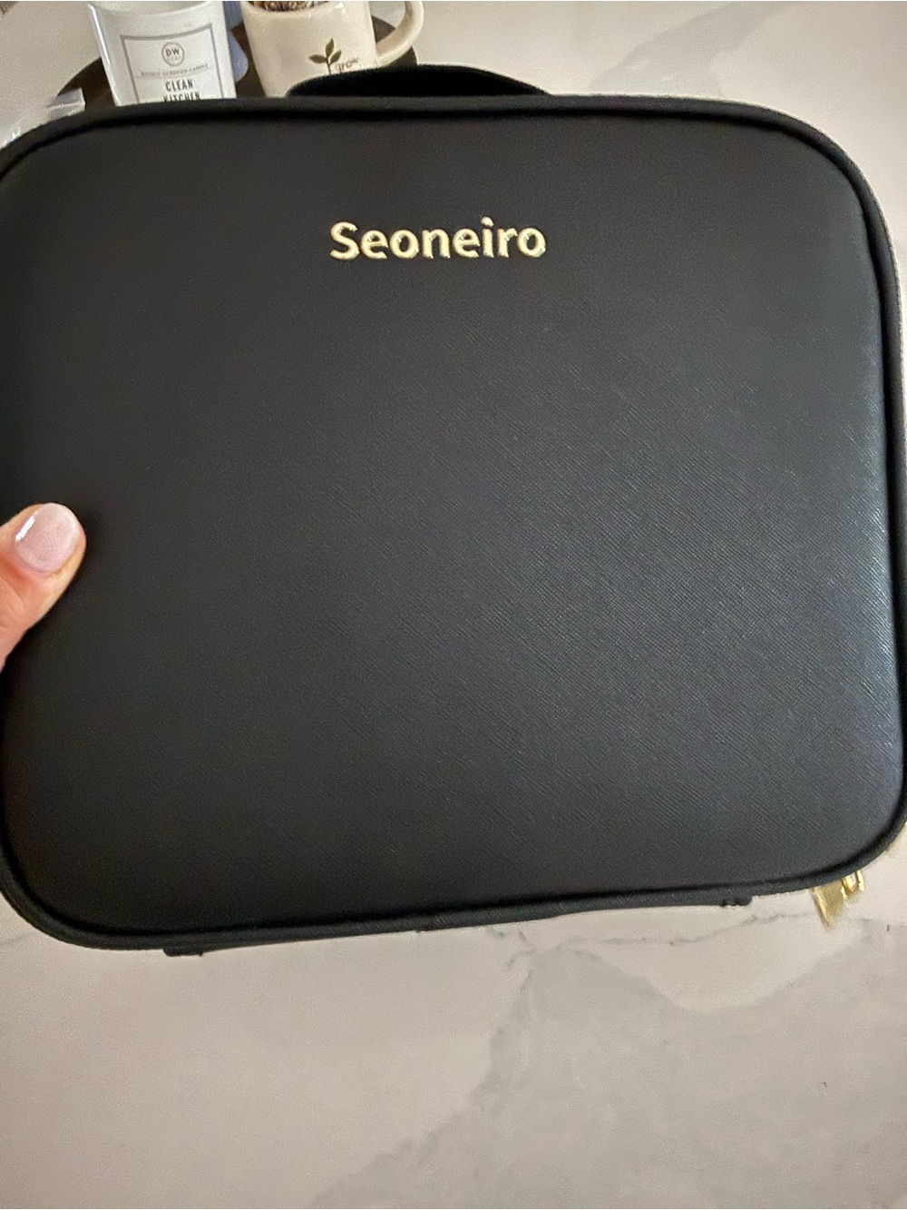 Seoneiro Black Structured Cosmetic Case with Gold Logo